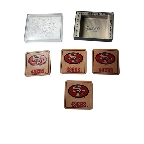 Vintage SAN FRANCISCO 49ERS NFL Leather Square Coasters - Set of 4 with Box - Picture 1 of 8